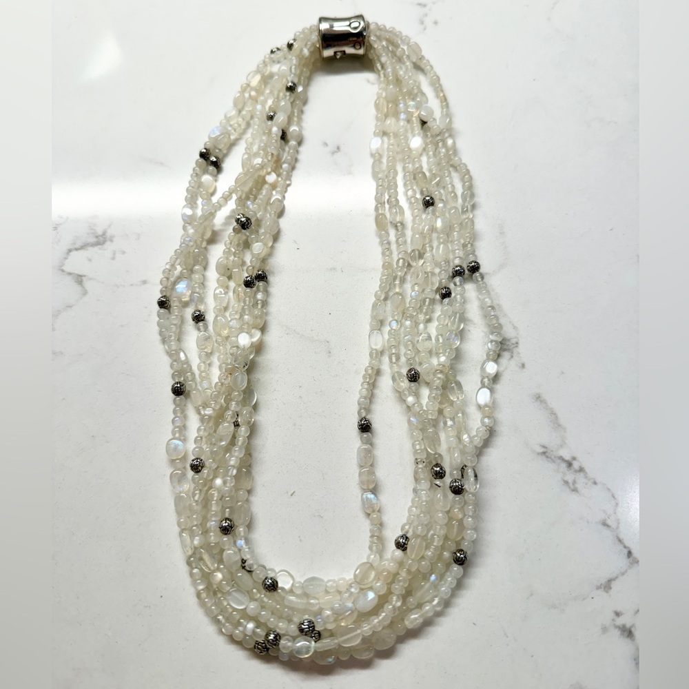 John Hardy Multi-Strand Moonstone and Silver Beaded Necklace
